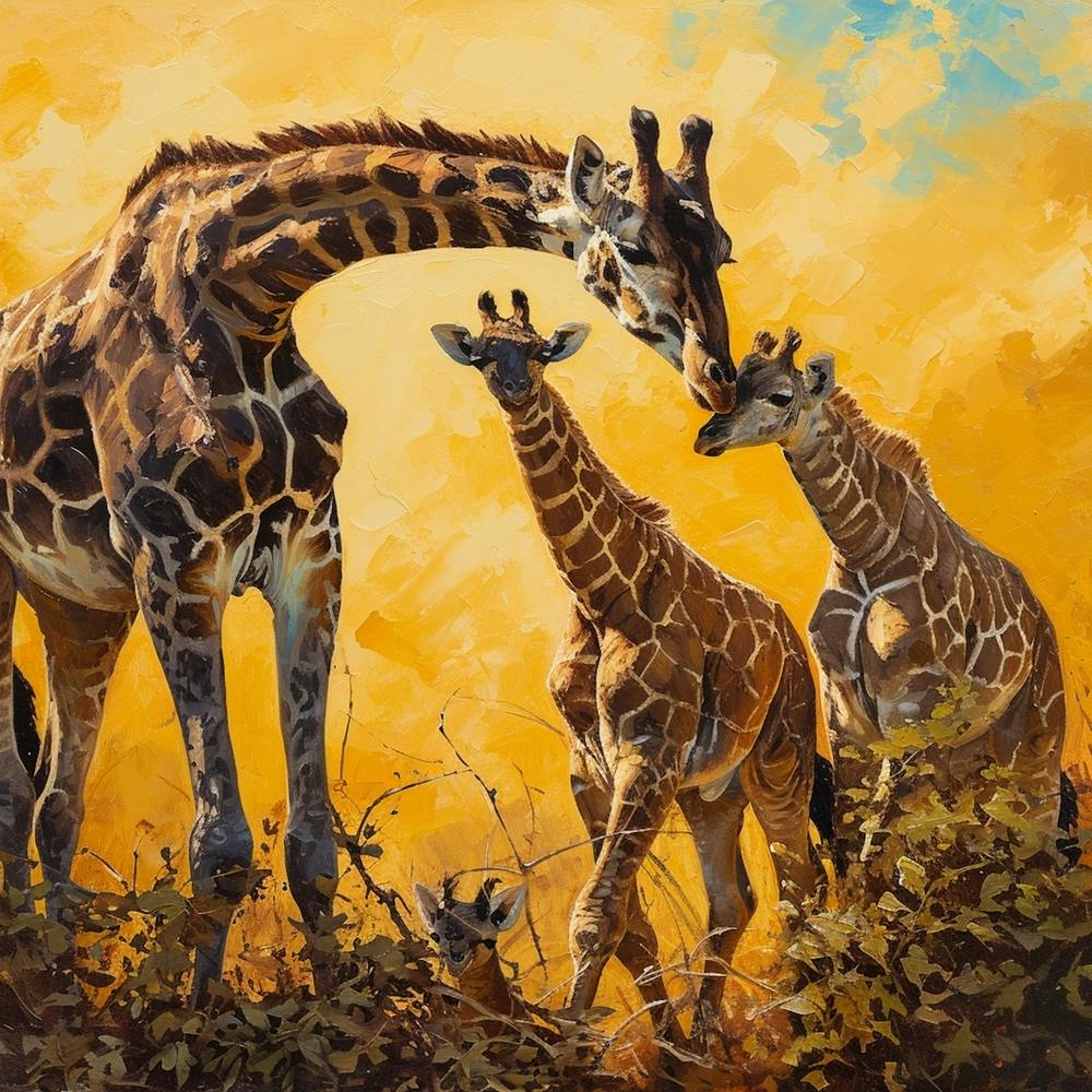 Giraffe Family Oil Painting Inspired 2