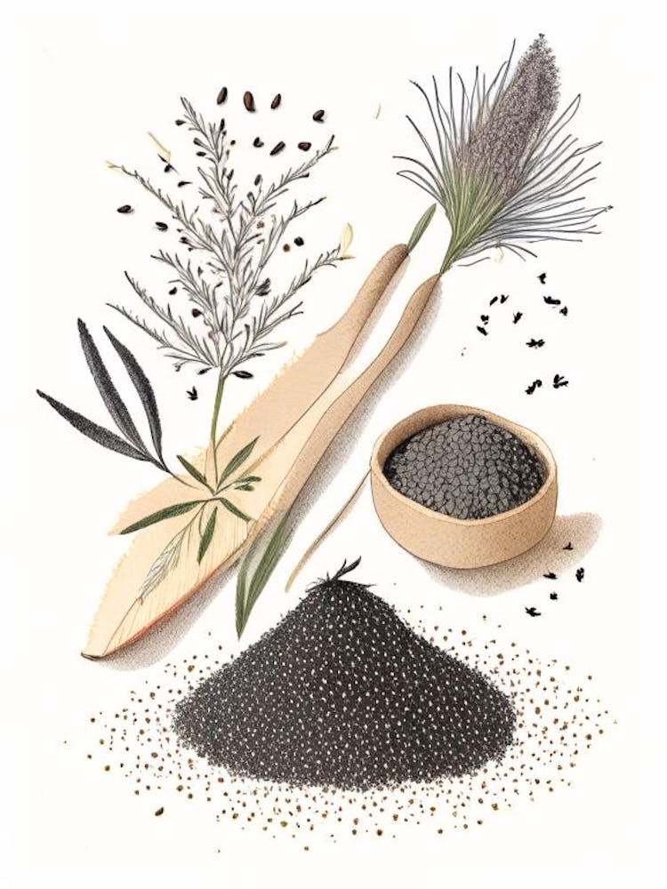 Black Sesame Spices And Herbs Pencil Illustration 2