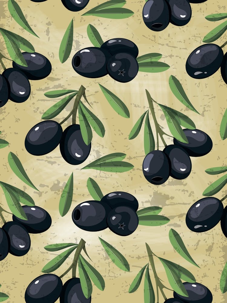 Olives Seamless Pattern Vector - olives poster, kitchen wall art