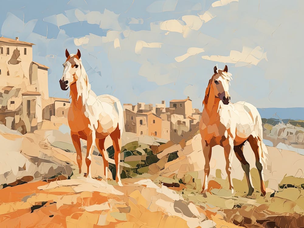 Horses Painting In Siena, Italy, Landscape 4