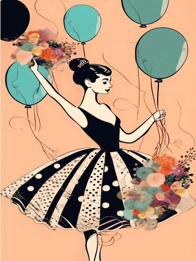 Audrey Hepburn Style - Girl With Balloons 1