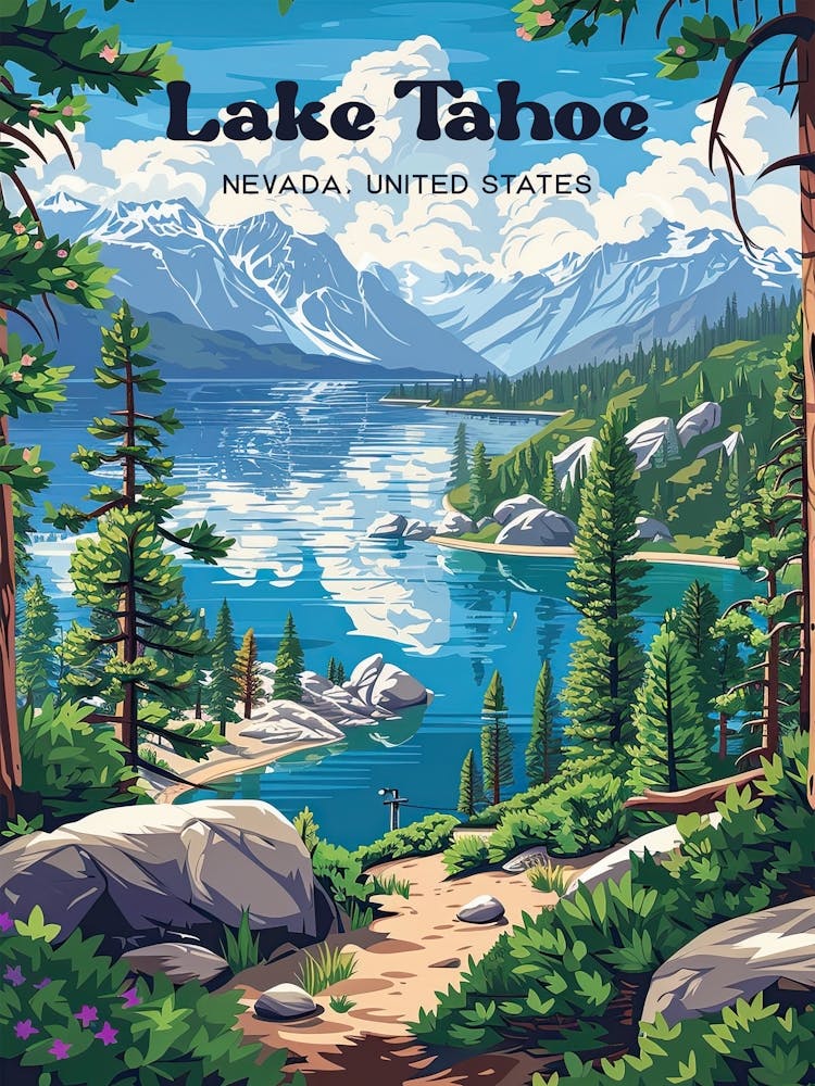 Lake Tahoe National Forest Digital Travel Illustration