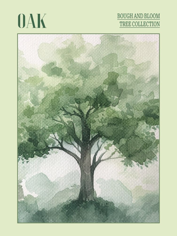 Oak Tree Atmospheric Watercolour Painting 2 Poster