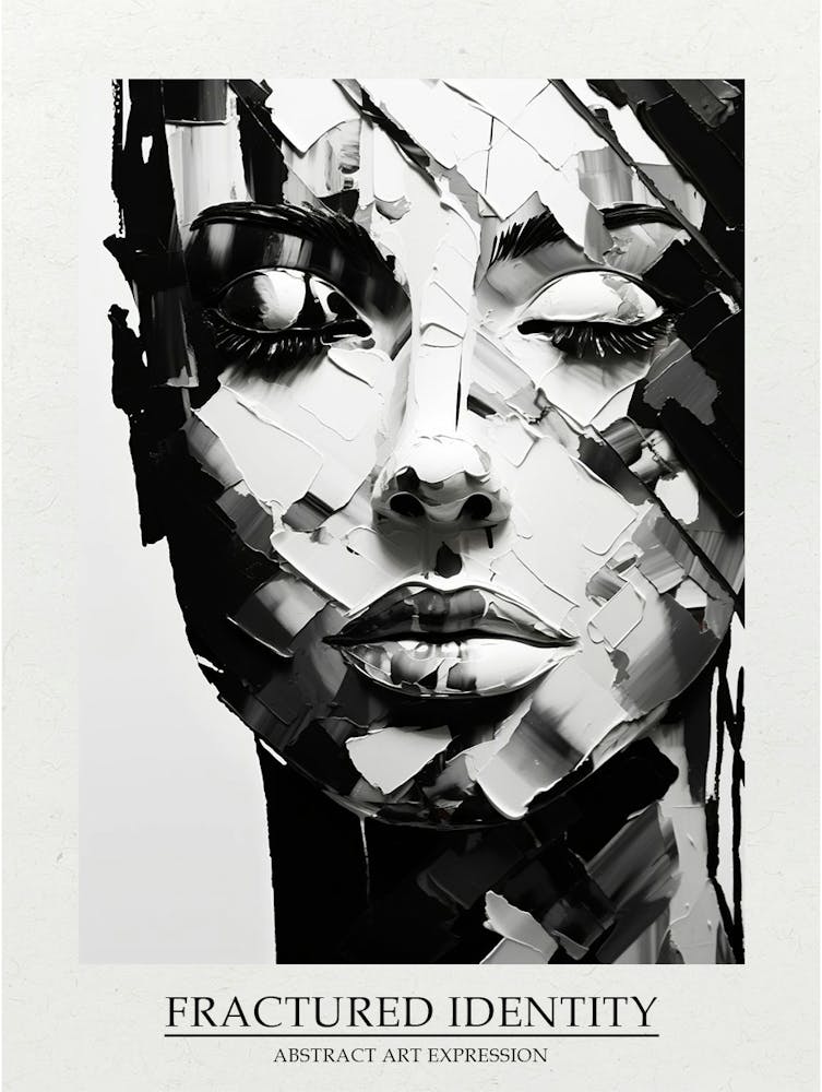 Fractured Identity Abstract Black And White 8 Poster