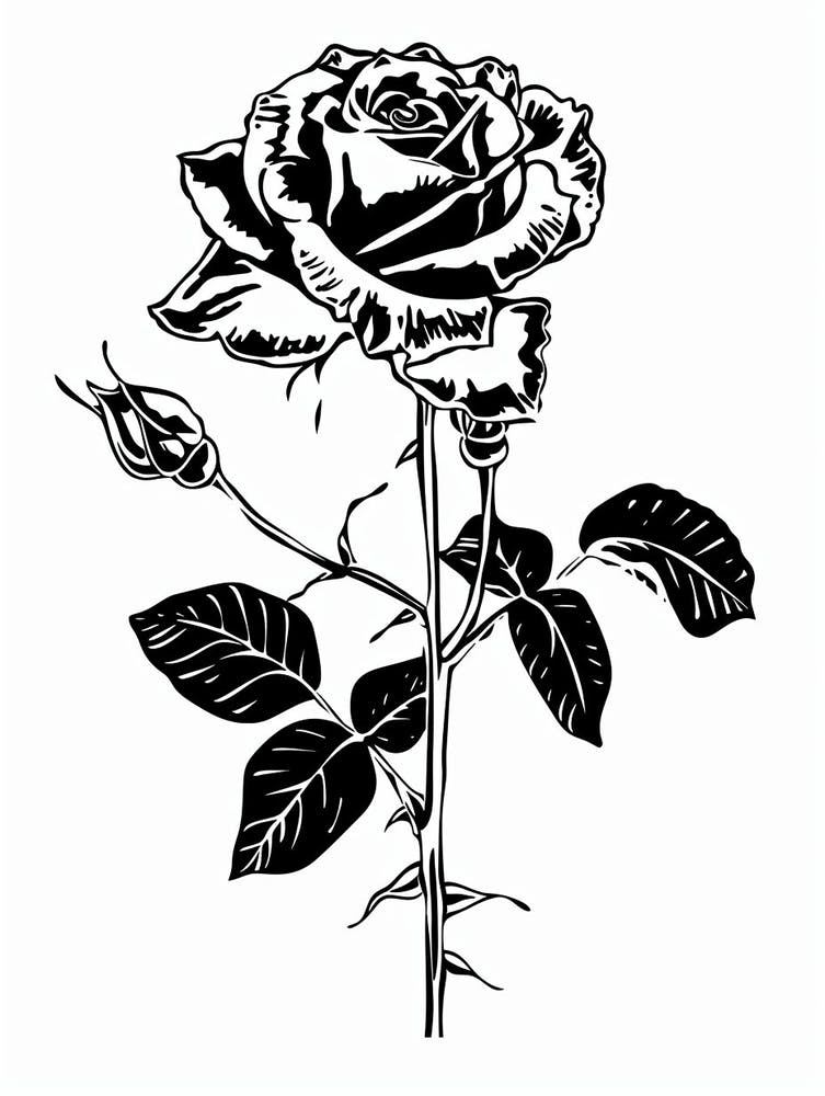 Black And White Rose Line Drawing 7