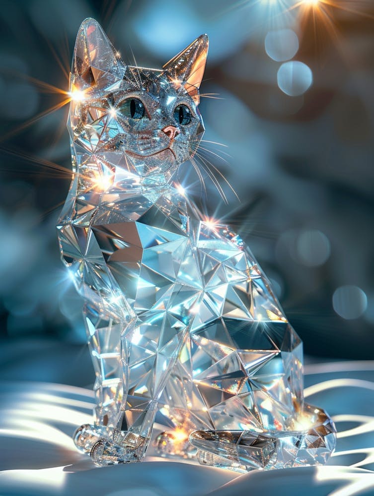 Diamond Cat In Jewelry Fposters, In The Style Of Futuristic Fragmentation, Backlight, Daz3d, Uhd Image, Silver, Jean Metzinger, Icepunk 8k 1