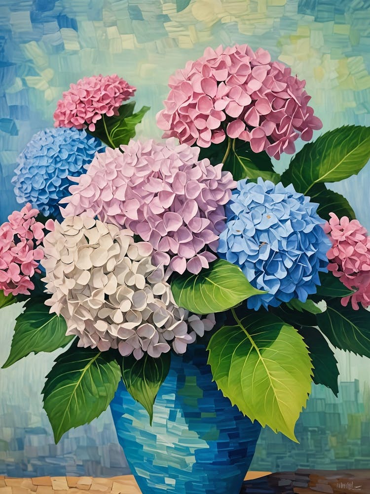 Hydrangeas In A Blue Vase