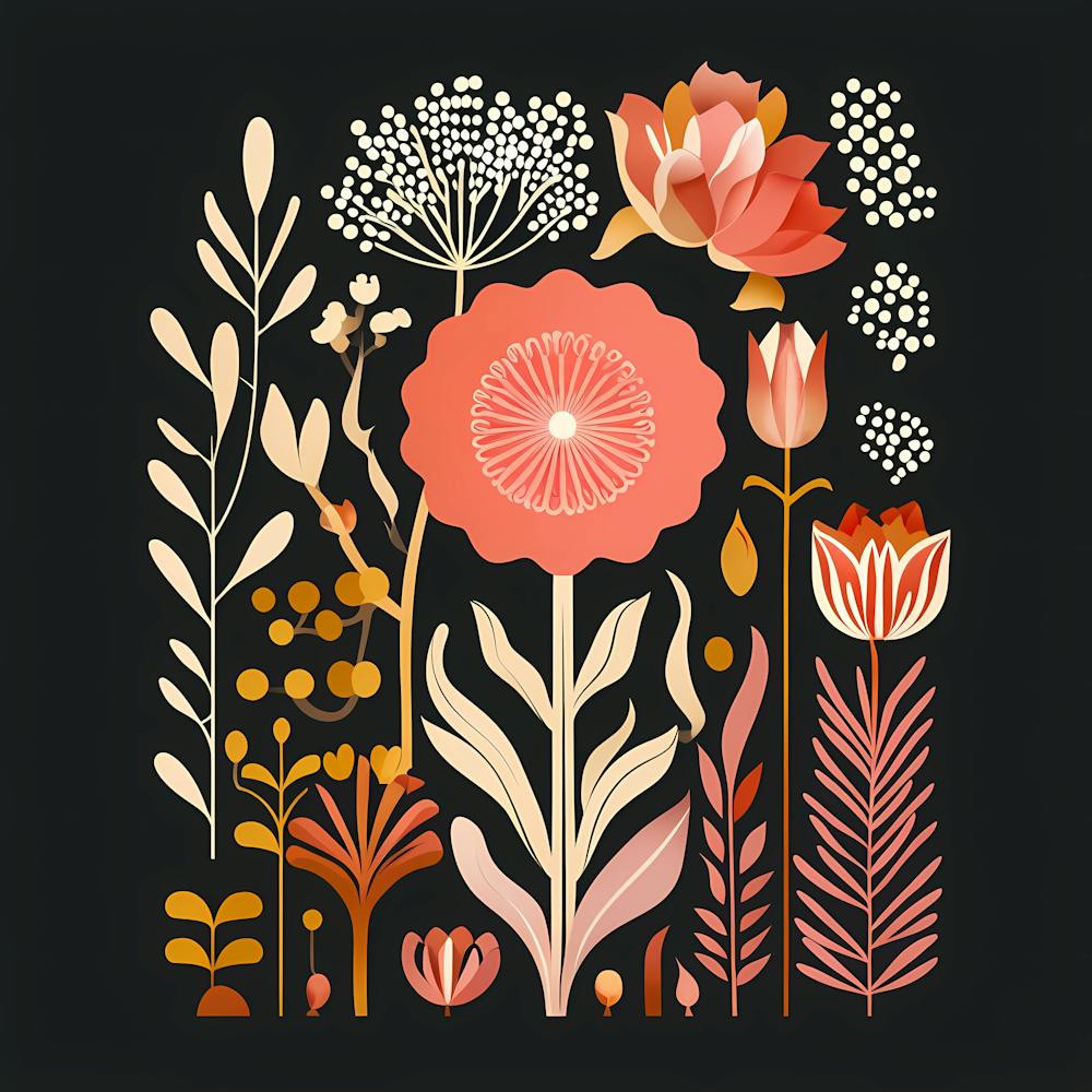 Moderne Nahtlose Botanische Illustration mit Lebhaften Blumen-Elementen (1)