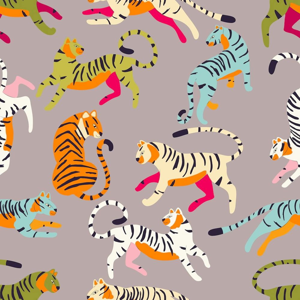 Colorful Tiger Pattern On Gray Square