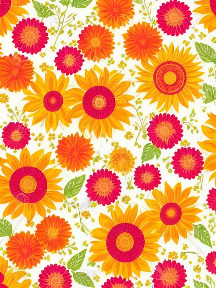 Sunflower Floral Print Retro Pattern 1 Flower