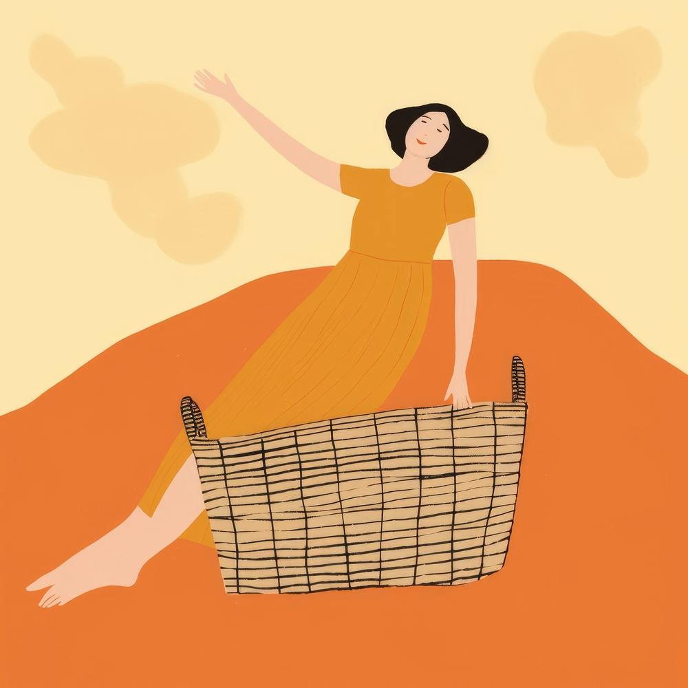Illustration Of A Woman In A Basket 2