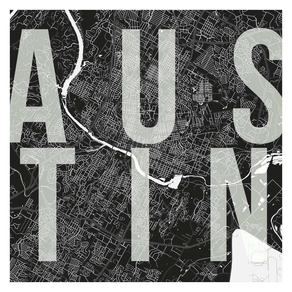 Austin Mono Street Map Text Overlay Square