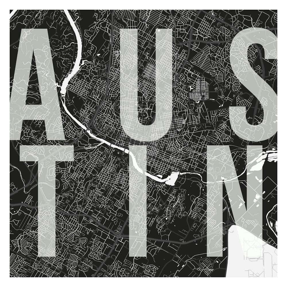 Austin Mono Street Map Text Overlay Square