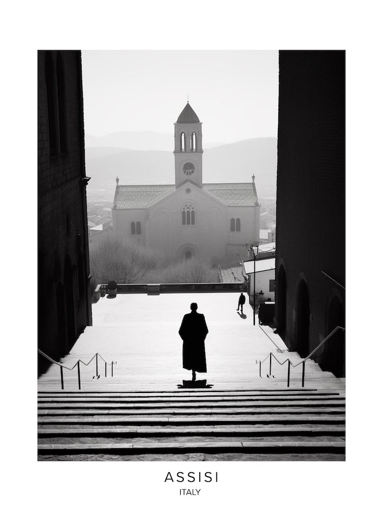 Poster Of Assisi, Italy, Black And White Analogue Photography 1