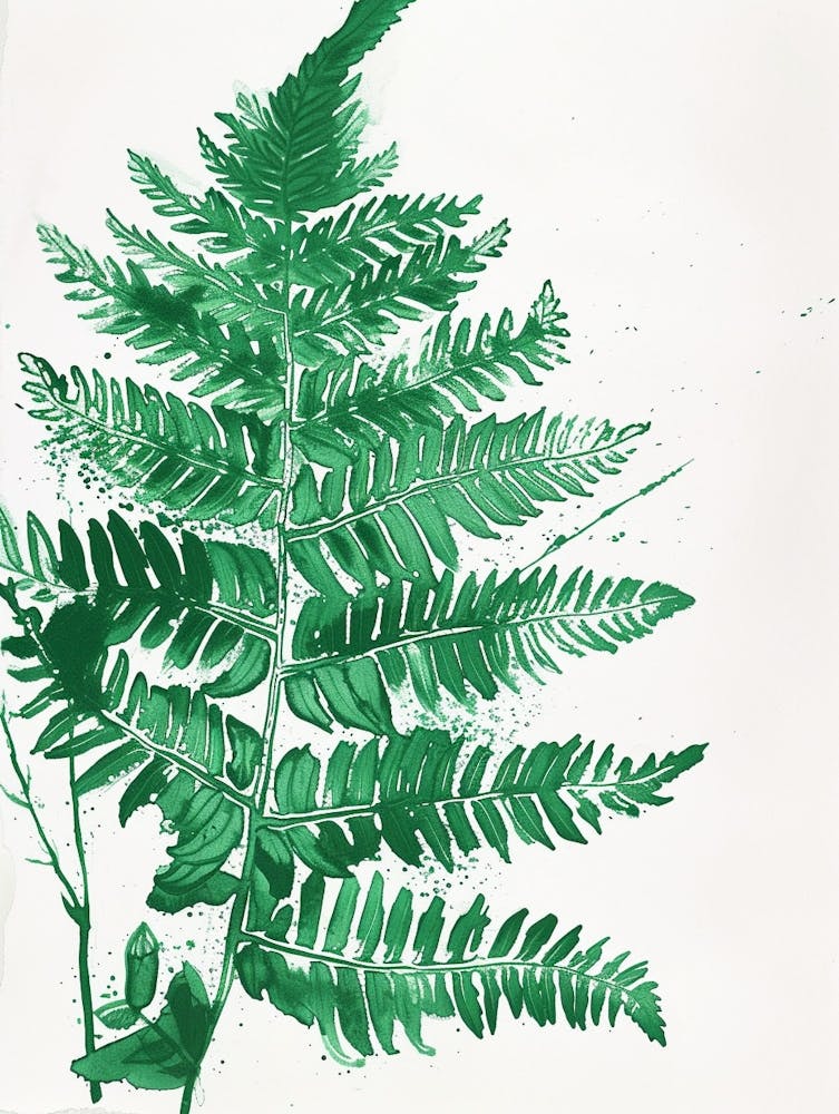 Green Ink Painting Of A Rock Cap Fern 2