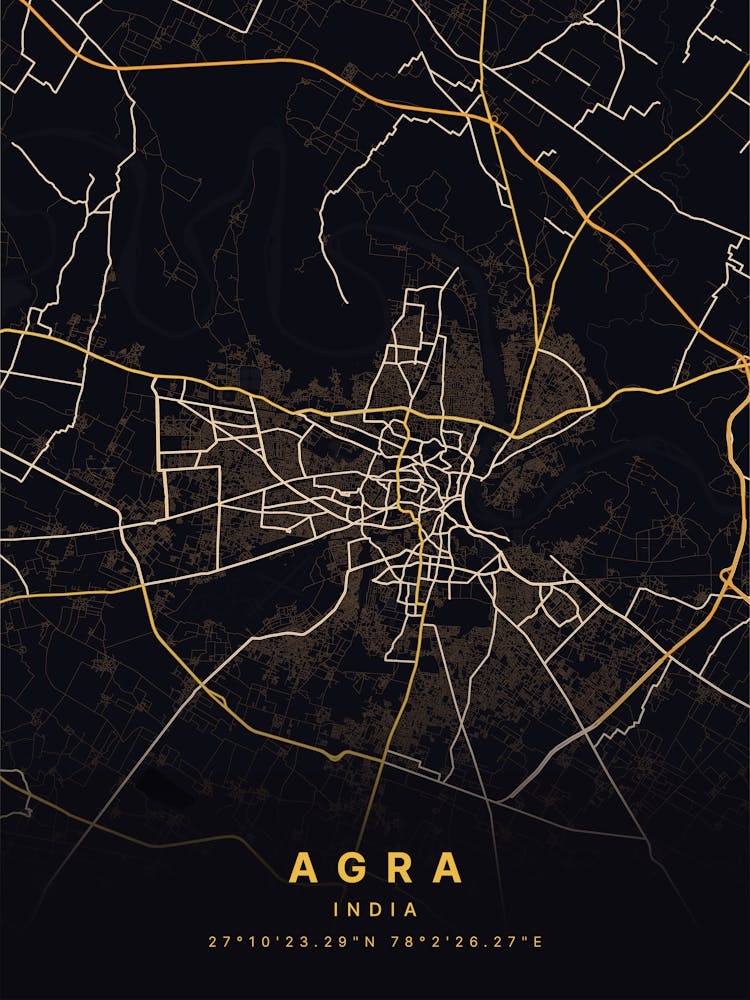 Agra India Black And Gold Map 2