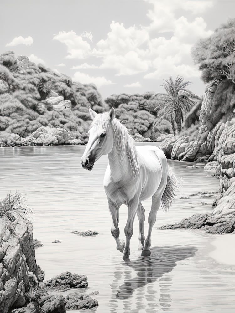 A Horse Oil Painting In Cala Macarella, Spain, Portrait 1