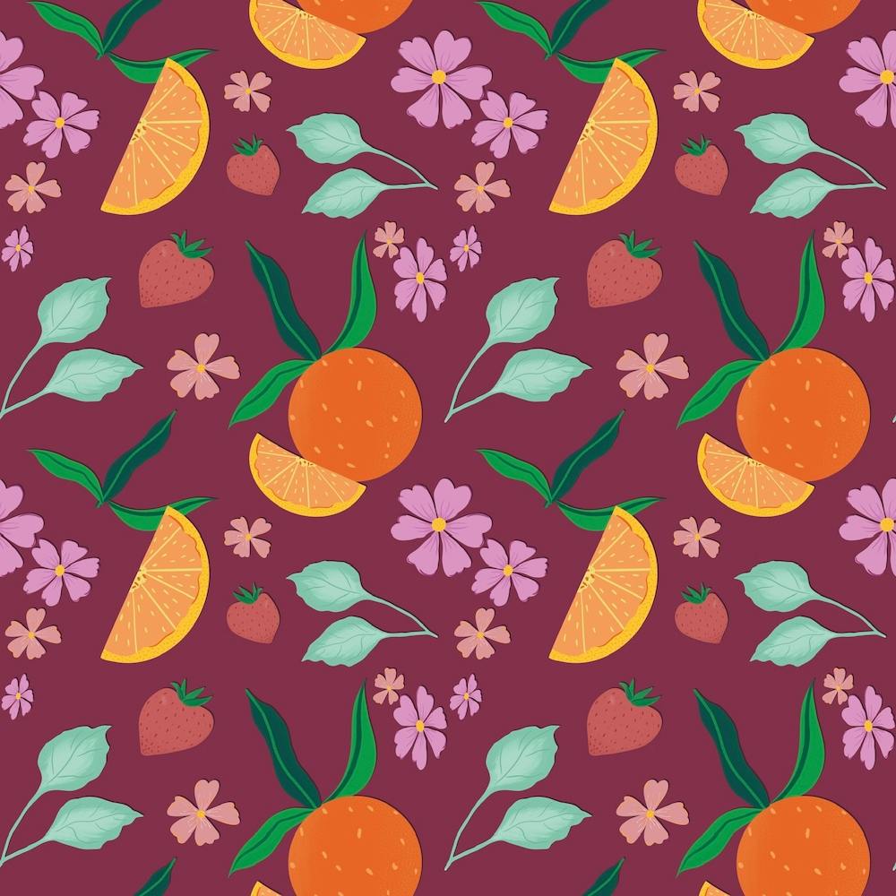 Oranges And Strawberries Seamless Pattern Dark Purple
