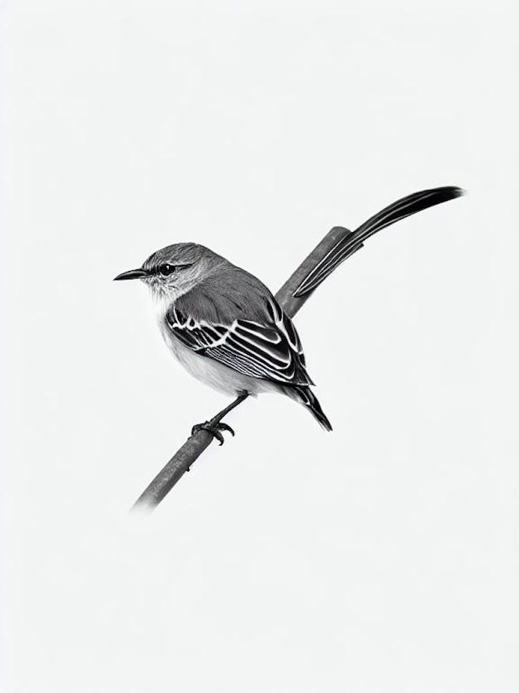 Mockingbird B&W Pencil Drawing 1 Bird