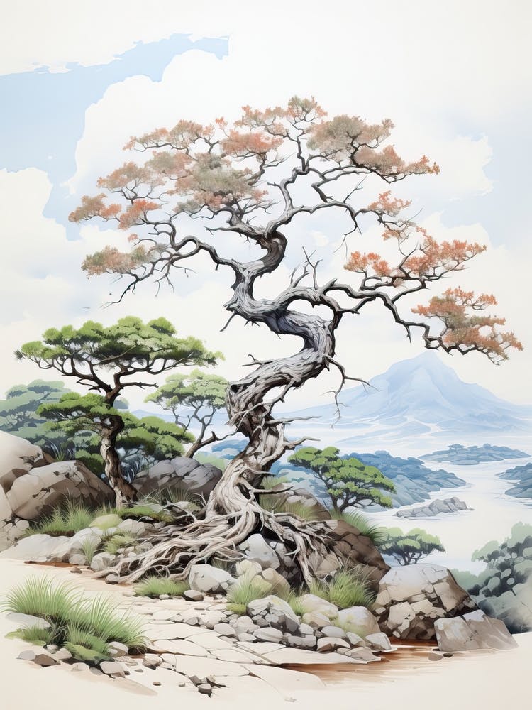 Okinawa Islands In Okinawa, Japanese Brush Painting, Ukiyo E, Minimal 3