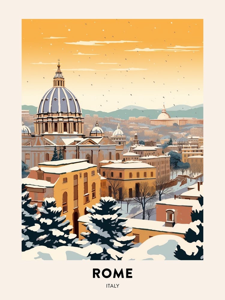Poster de Voyage d'Hiver Vintage Rome Italie 2