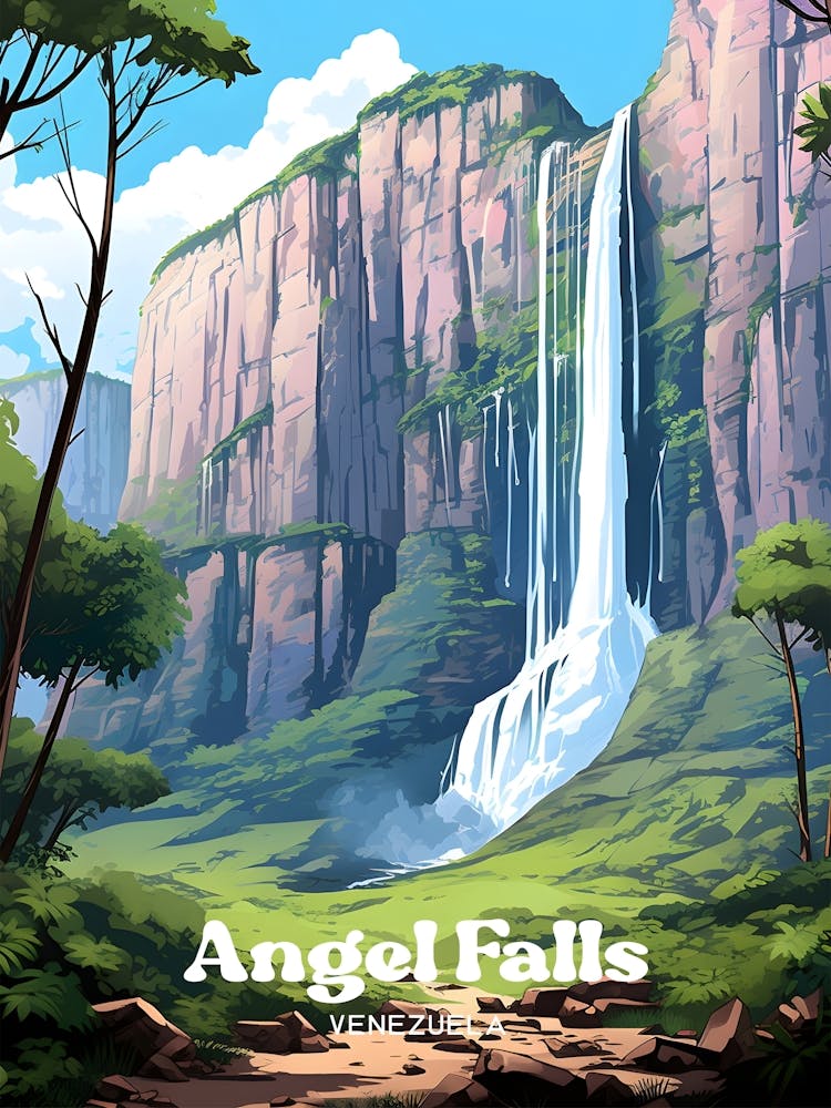 Angel Falls Venezuela Waterfall  Travel Illustration