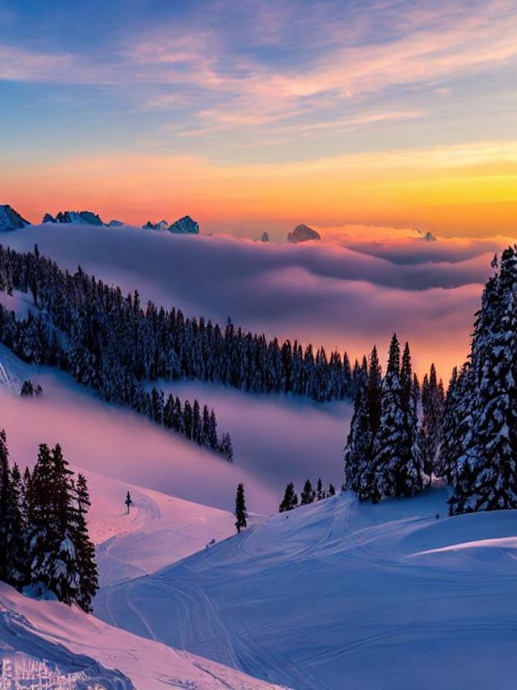 Val Gardena, Italy Sunrise Skiing Poster