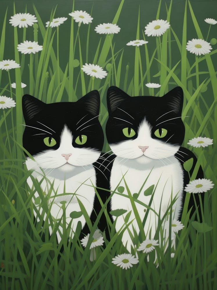 Two Cats In The Grass