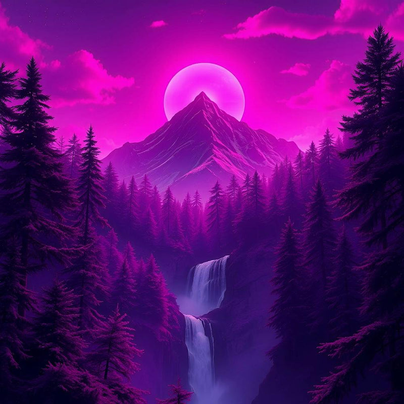 Purple Landscape With Waterfall