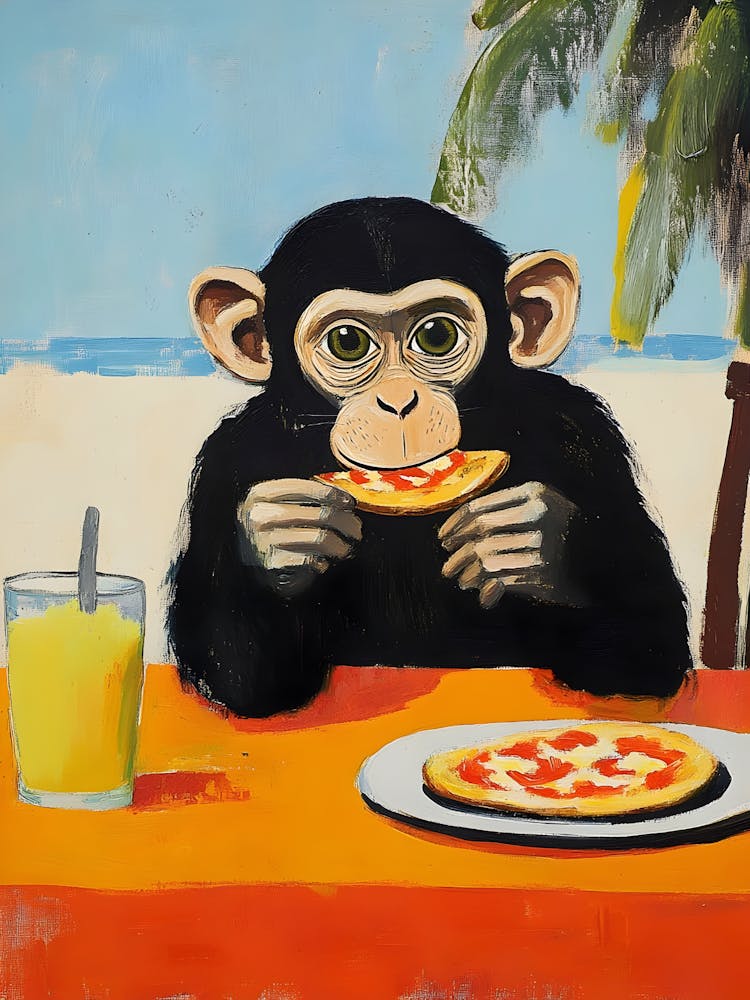 Chimpanzee Eating Pizza