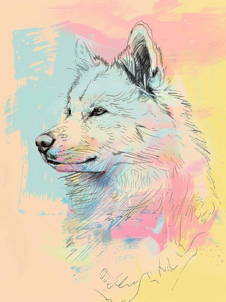 Samoyed Dog Pastel Line Watercolour Illustration  4