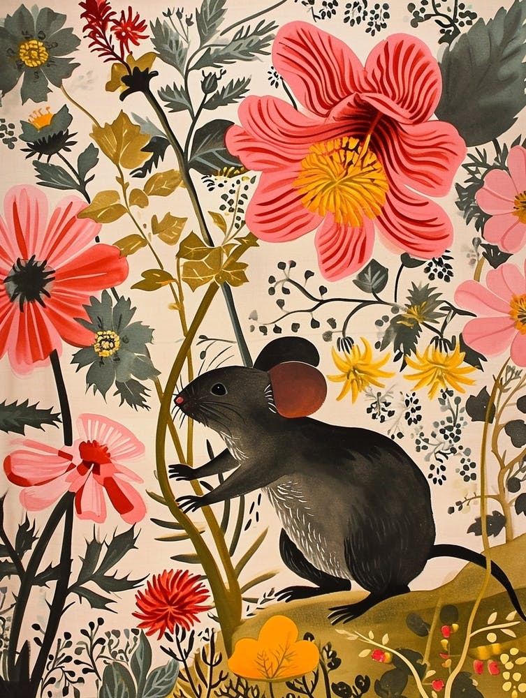 Floral Animal Painting Mouse 4