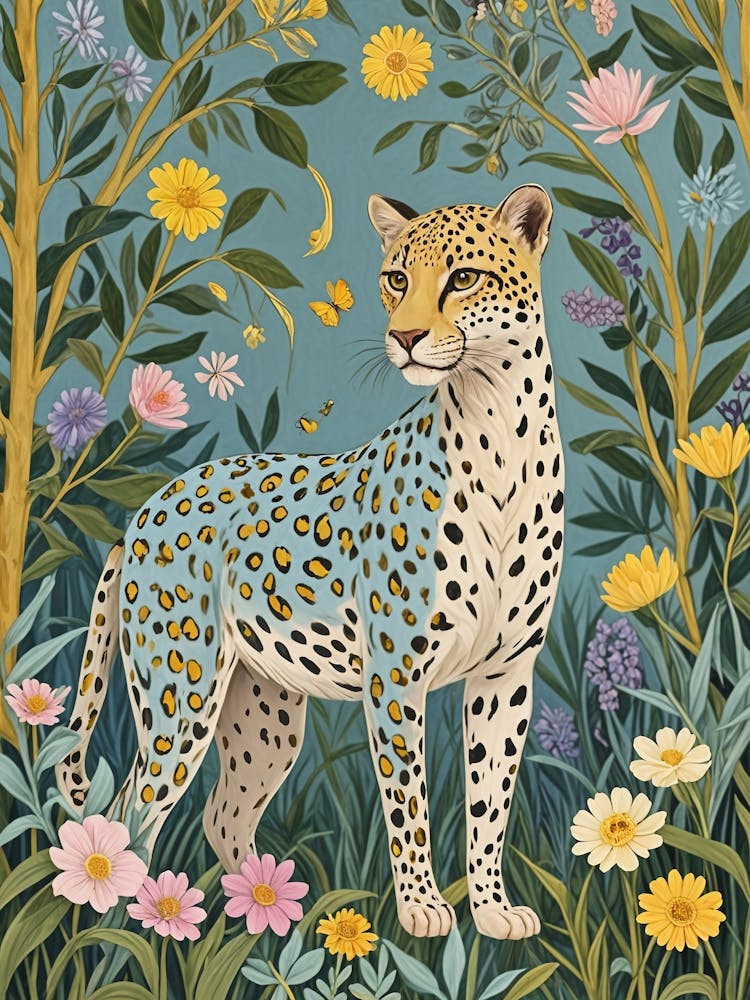 Cheetah Leopard In The Flowers