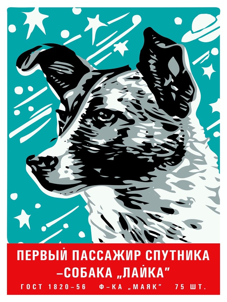 Laika, first space dog — Soviet vintage space poster, propaganda poster, Soviet space 1