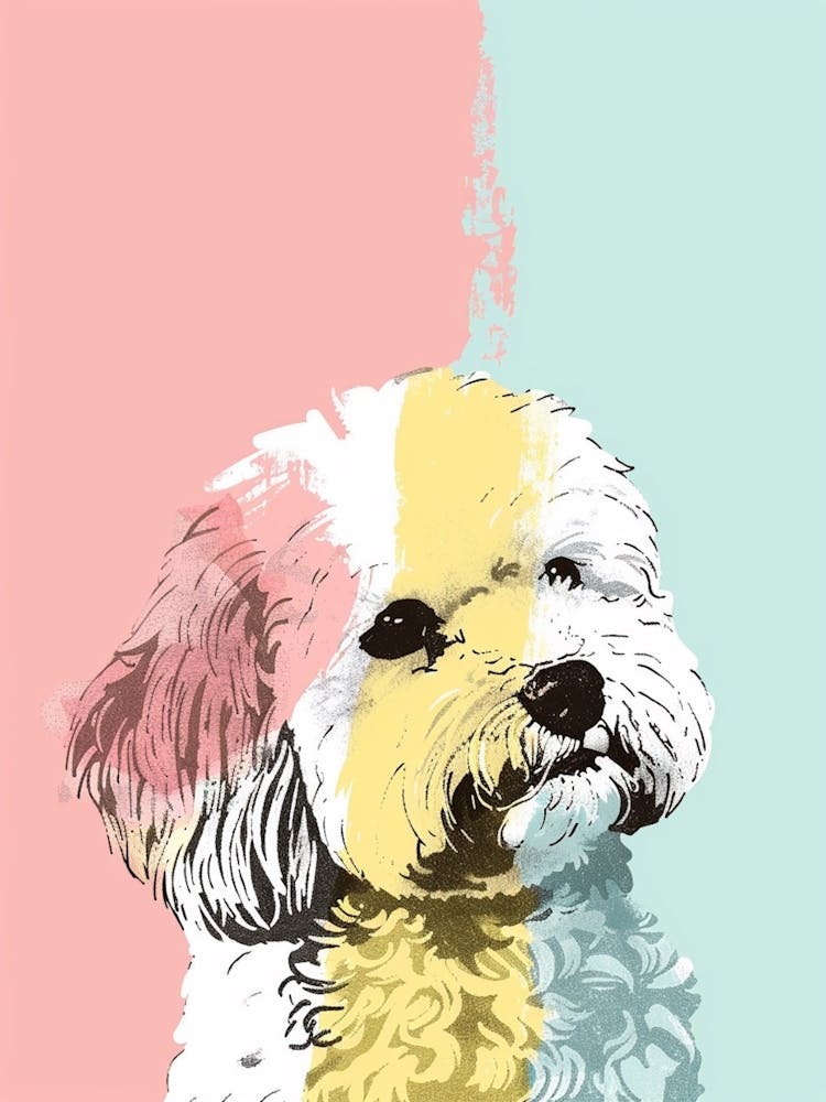 Bichon Frise Dog Pastel Line Watercolour Illustration 3