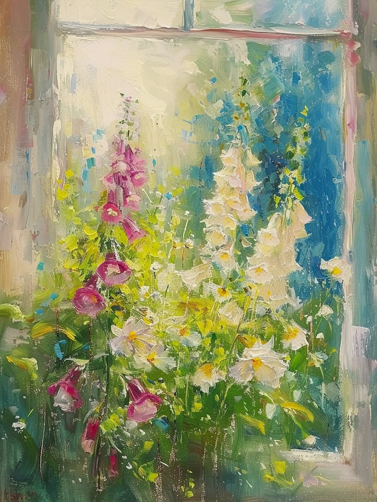 Foxglove Flowers On A Cottage Window 2