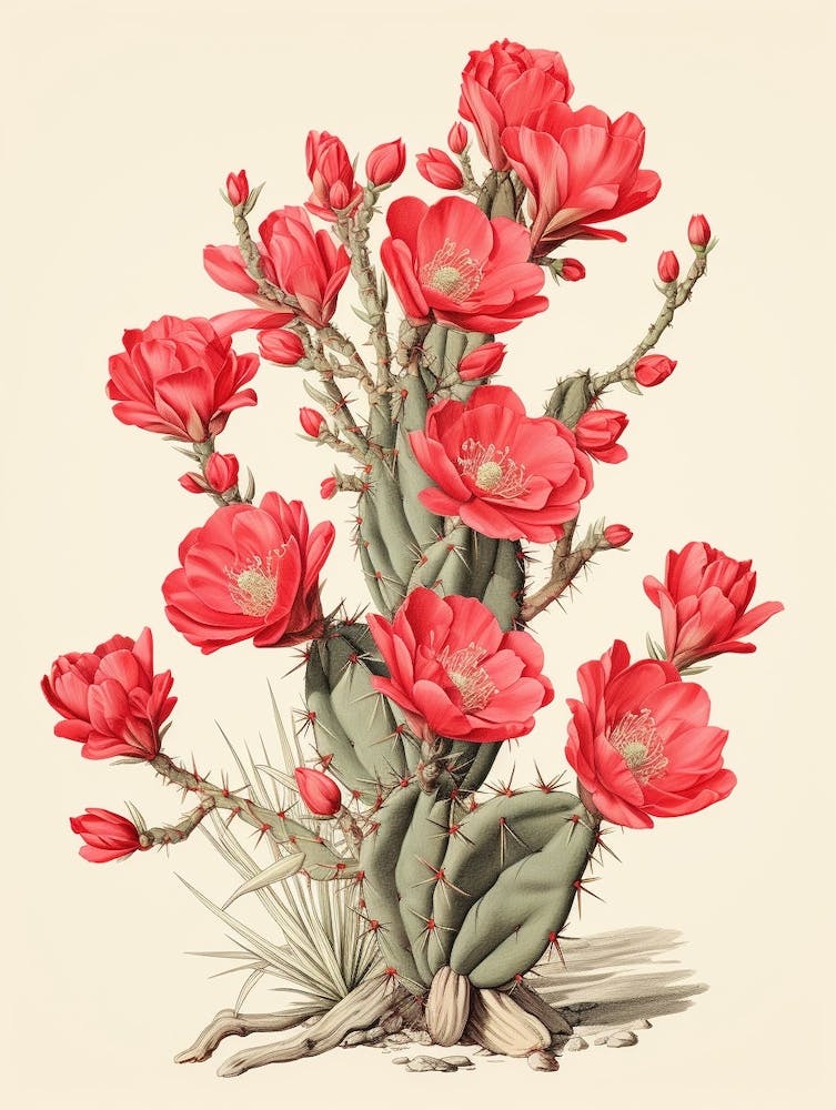 Vintage Kaktus Illustration Cylindropuntia Kleiniae 2