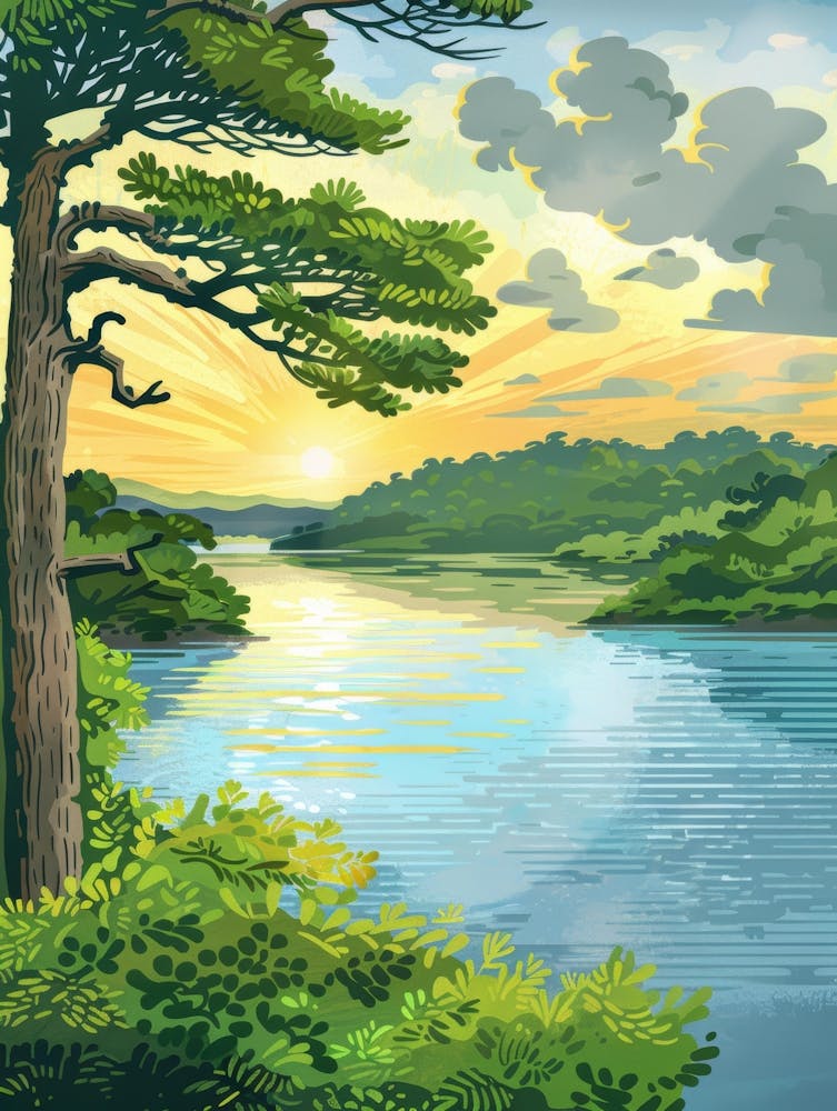 Landscape With Trees And River