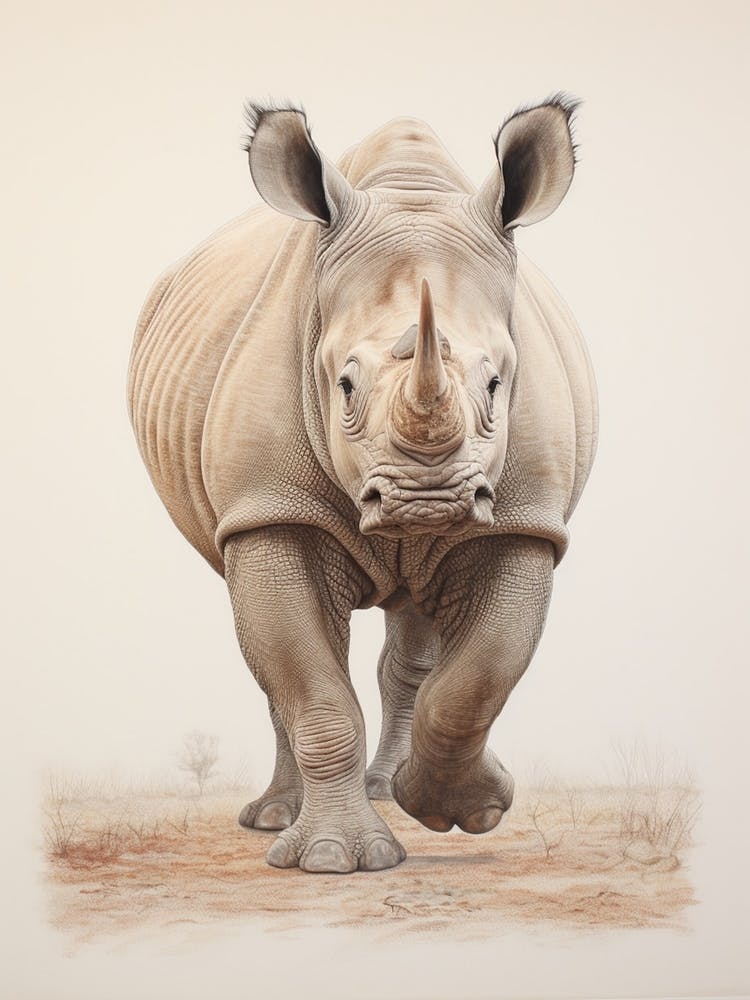 Sepia Illustration Of A Rhino