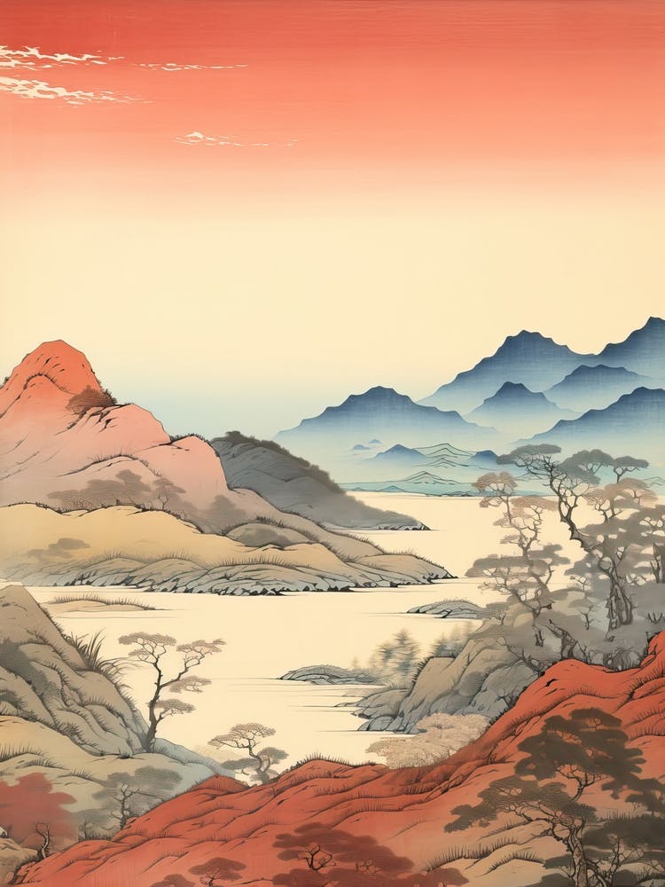 Chugoku Mountains In Multiple Prefectures, Ukiyo E Drawing 1