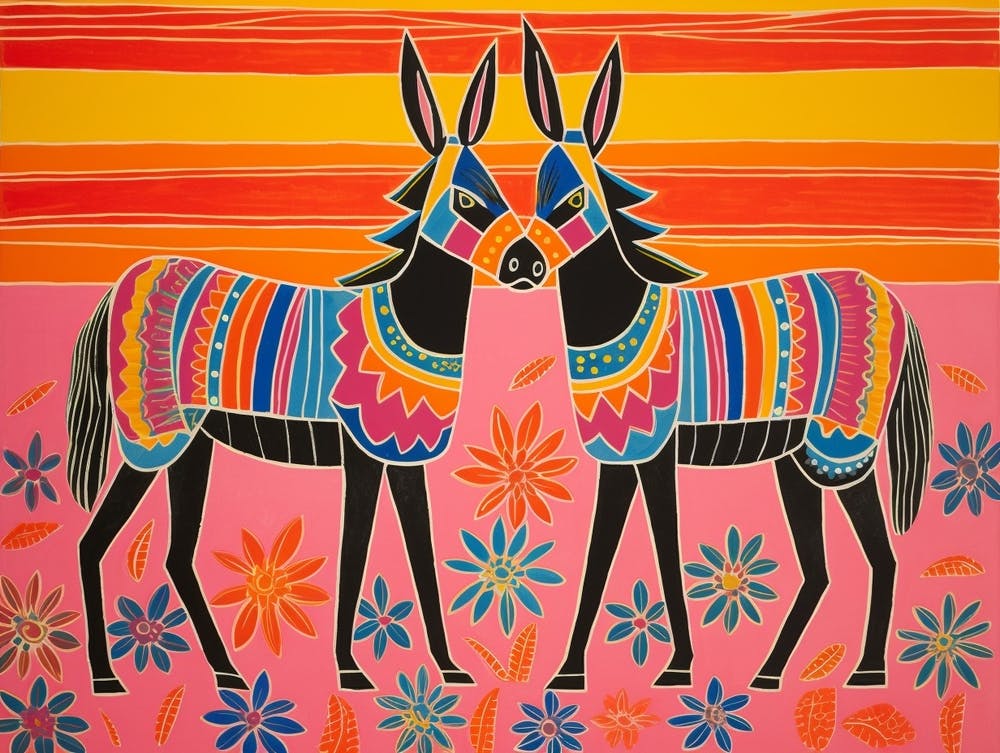 Donkey 2 Folk Style Animal Illustration