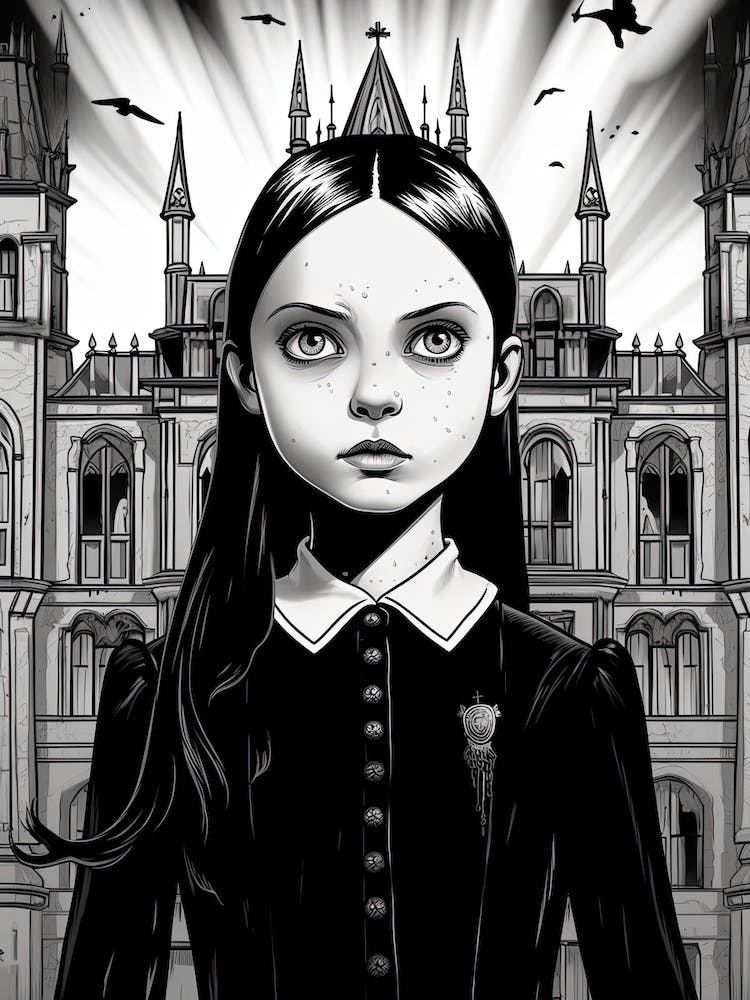 Nevermore Academy With Wednesday Addams Line Art 06 Fan Art