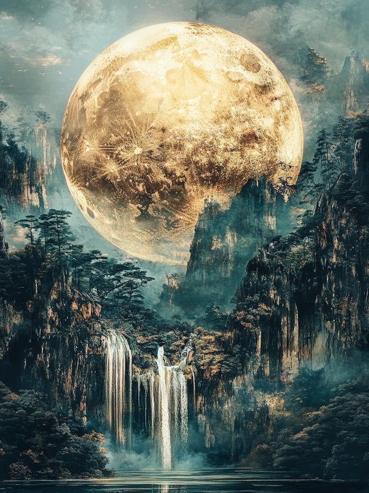 Full Moon Over Waterfall 2