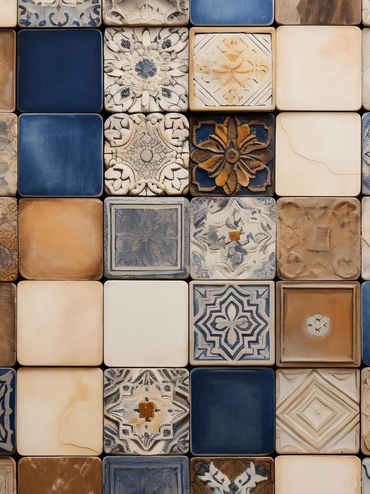 Blue And White Tile Wall 1