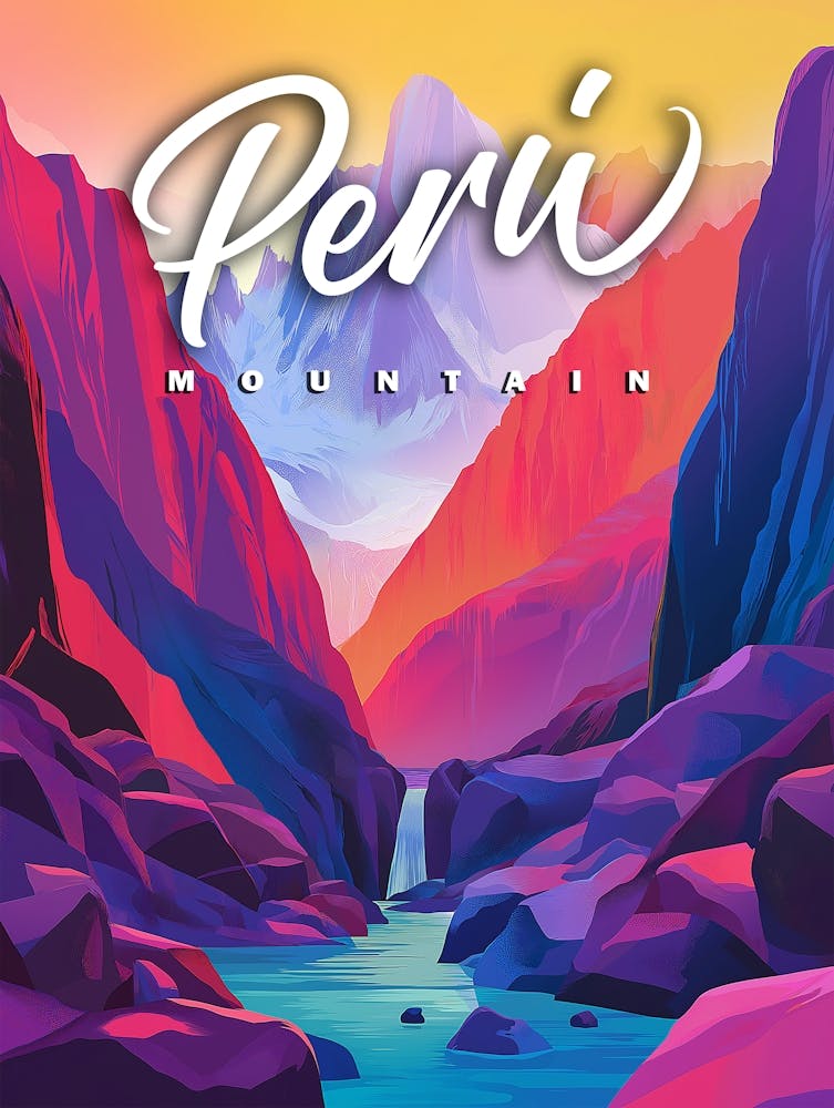 Vibrant Peru Mountain: A Contemporary Travel Poster