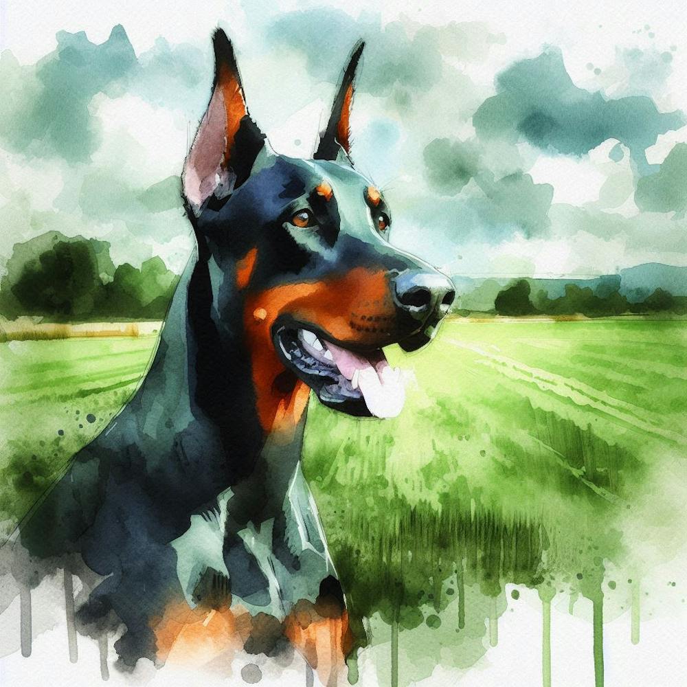 Doberman Dog Watercolor Painting