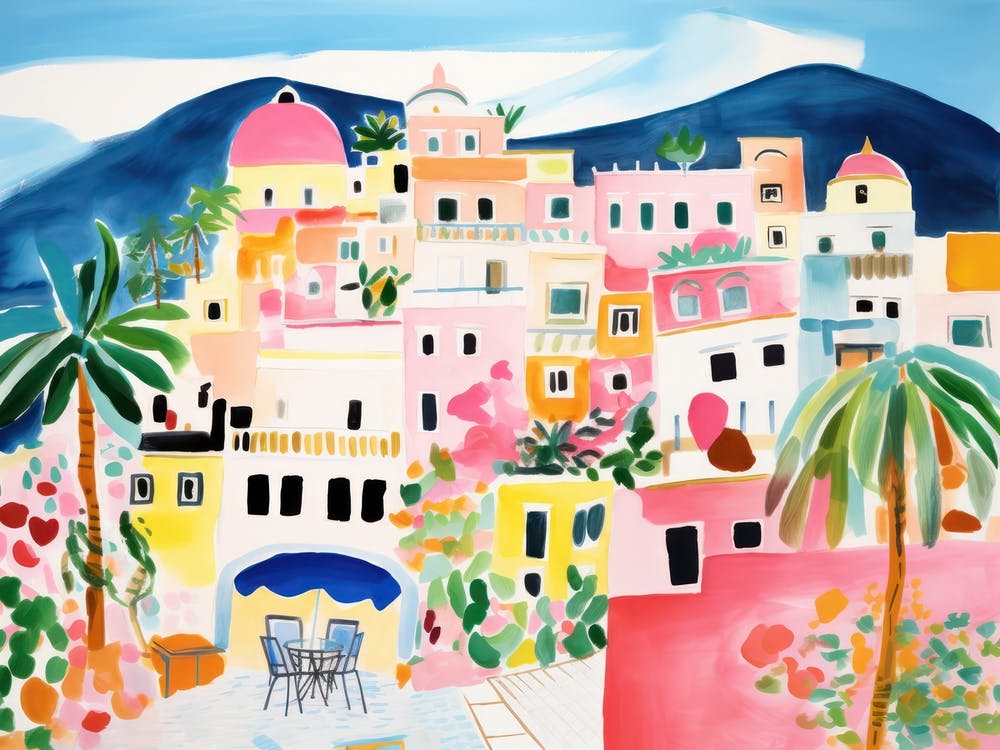 Positano Italien Niedliche Aquarell-Illustration 1