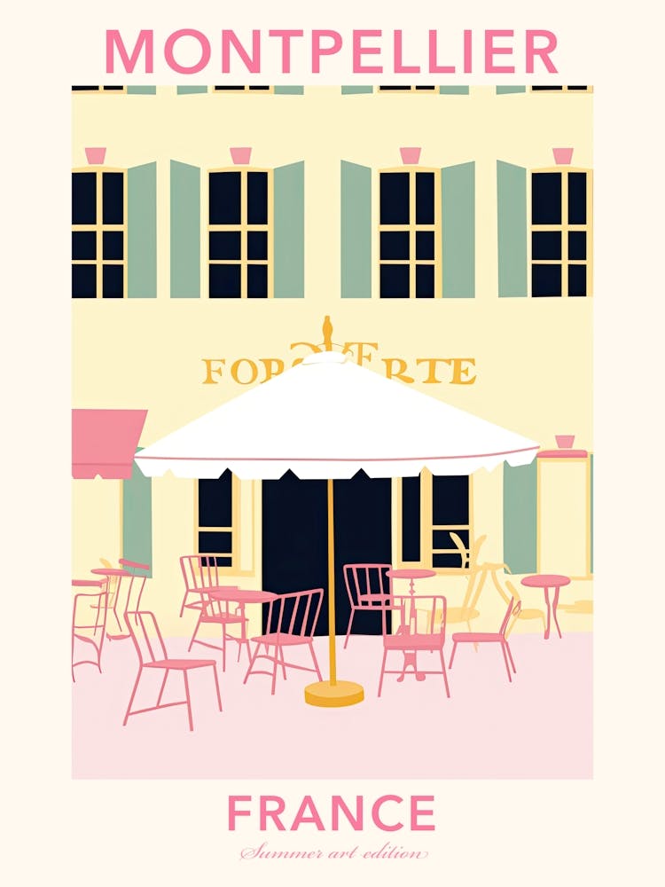 Montpellier, France, Flat Pastels Tones Illustration 2 Poster