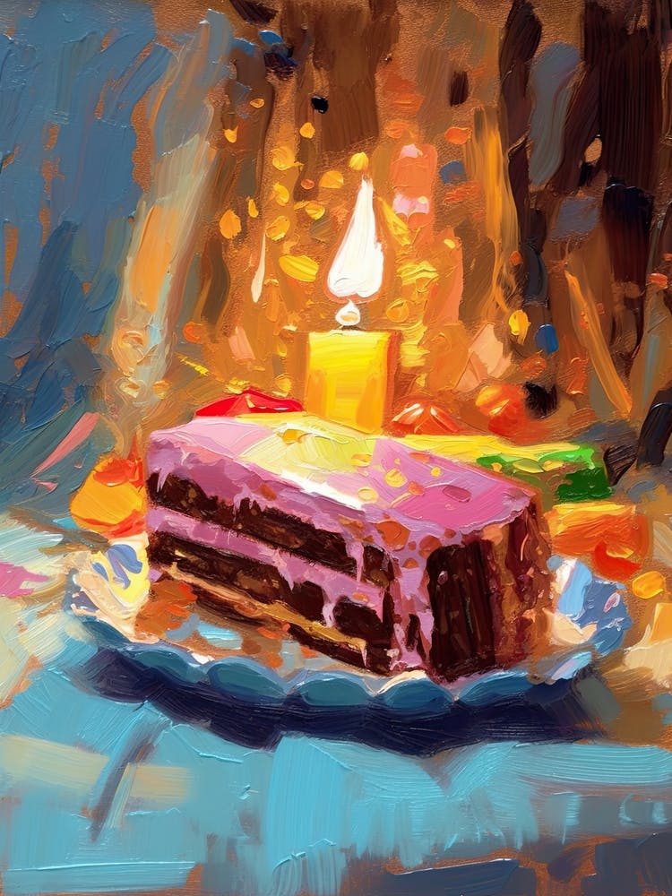 A Slice Of Birthday Cake Oil Painting 4