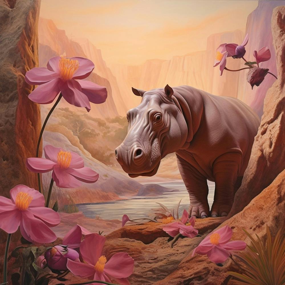 Hippopotamus 1 Pink Jungle Animal Portrait